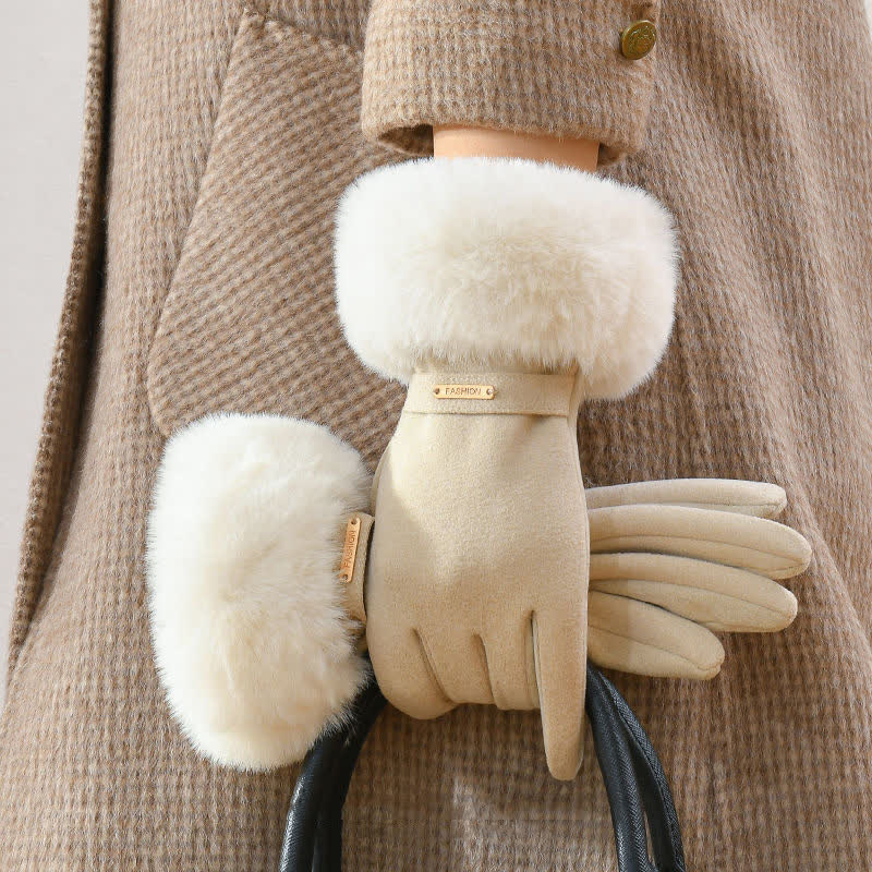 Guantes de felpa mullidos y cálidos para pantalla táctil para mujer - Marfil - image 0