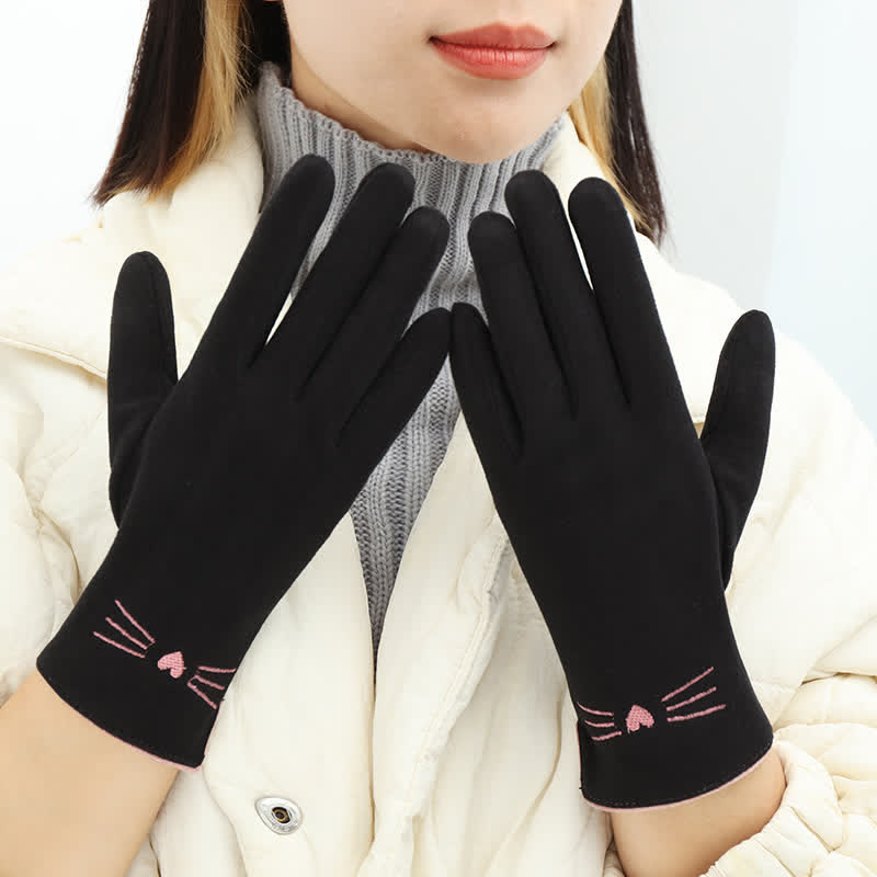 Guantes táctiles con bordado de gato para mujer - image 10