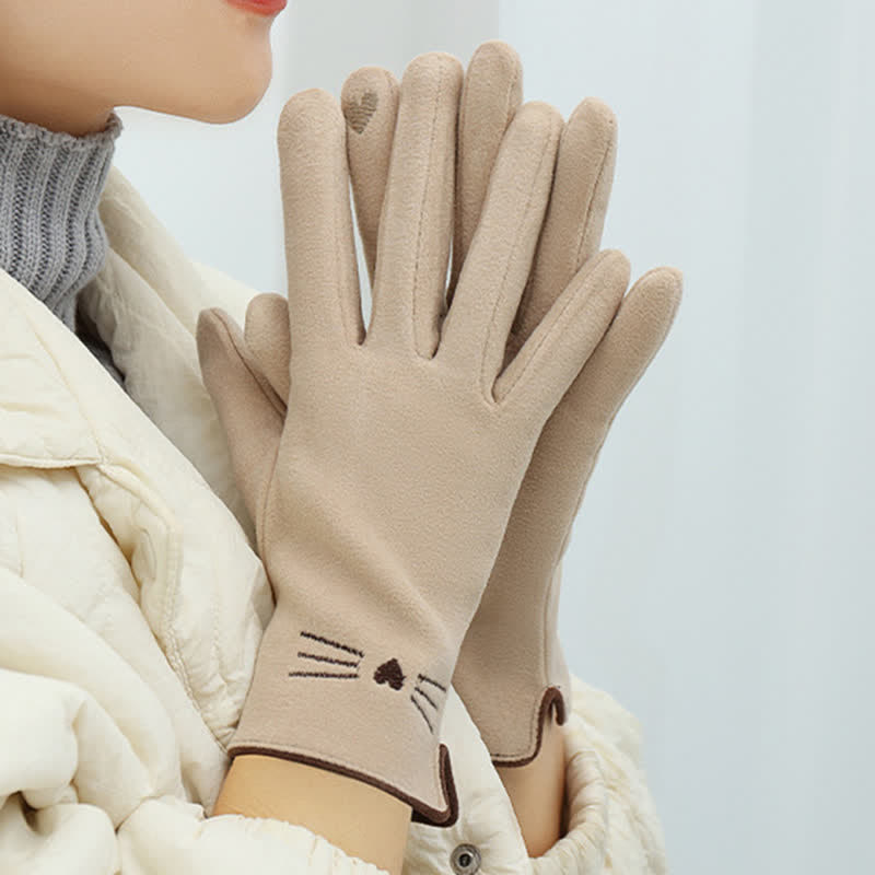 Guantes táctiles con bordado de gato para mujer - image 12