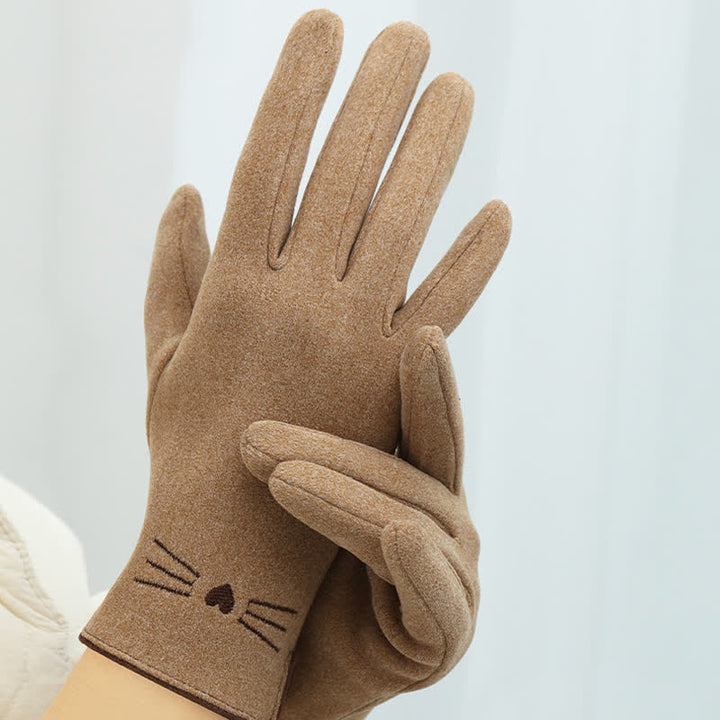 Guantes táctiles con bordado de gato para mujer - image 2