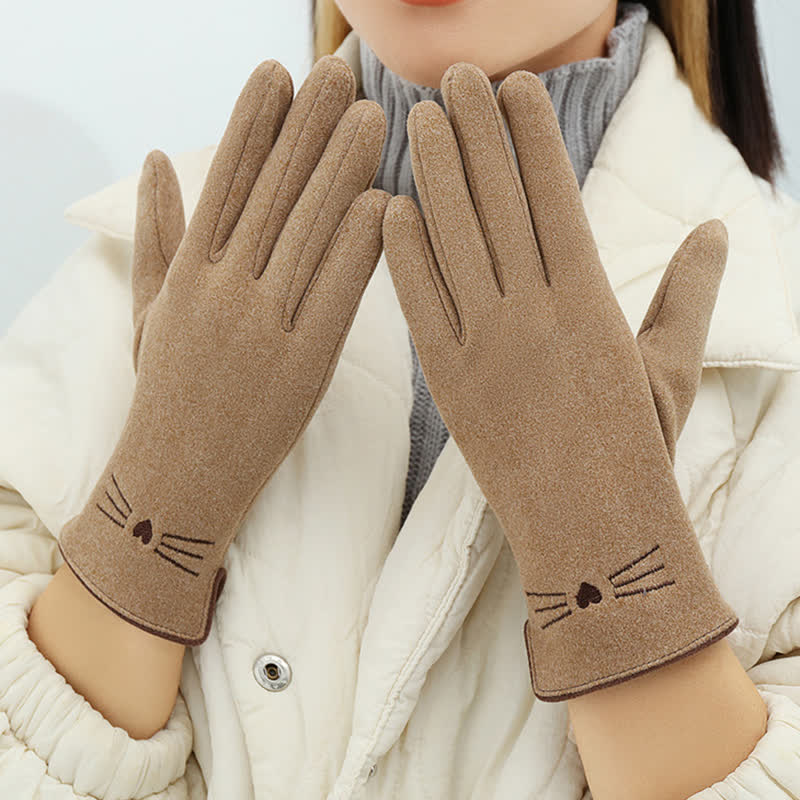 Guantes táctiles con bordado de gato para mujer - image 1