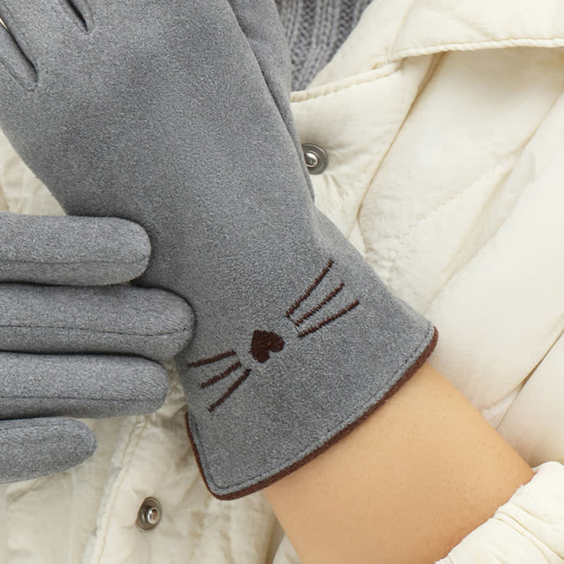 Guantes táctiles con bordado de gato para mujer - image 5