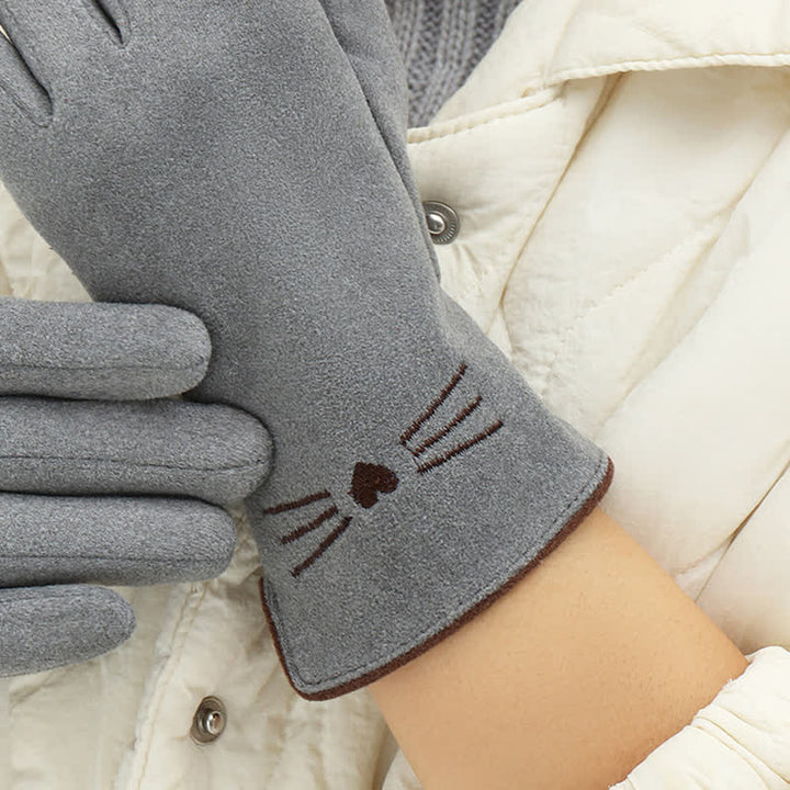 Guantes táctiles con bordado de gato para mujer - image 5