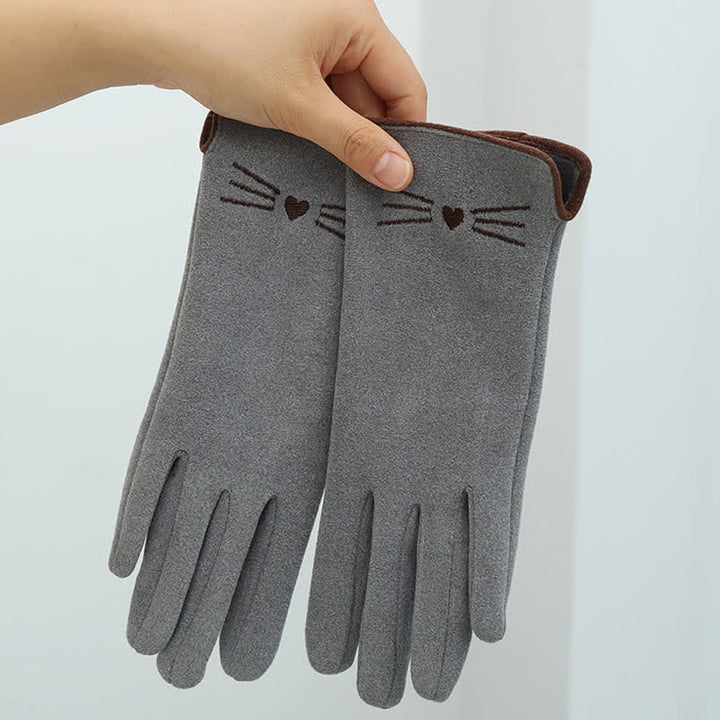 Guantes táctiles con bordado de gato para mujer - image 7