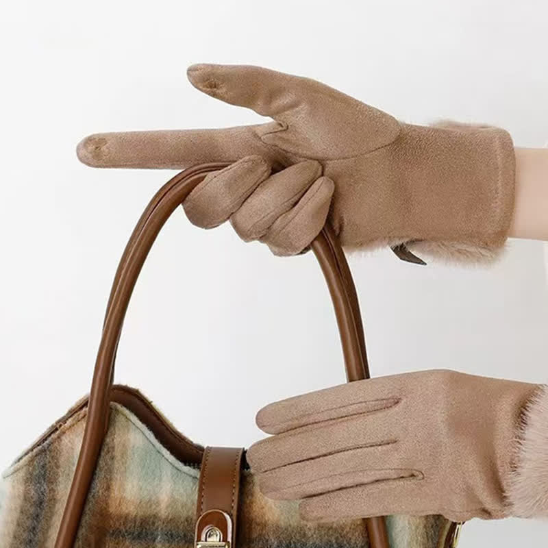 Guantes de gamuza con puños de felpa y decoración metálica para mujer - image 1