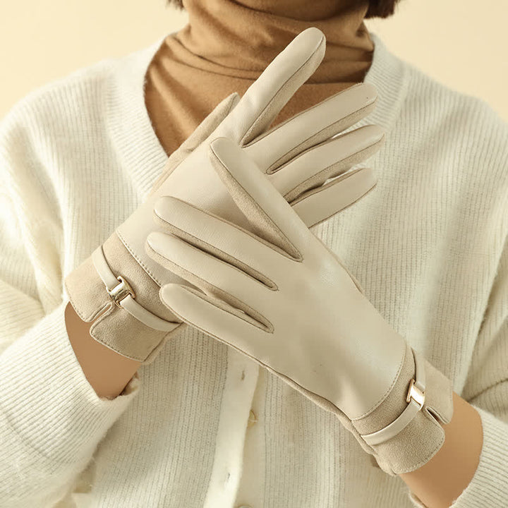 Guantes elegantes de piel sintética con hebilla de metal para invierno para mujer - image 1