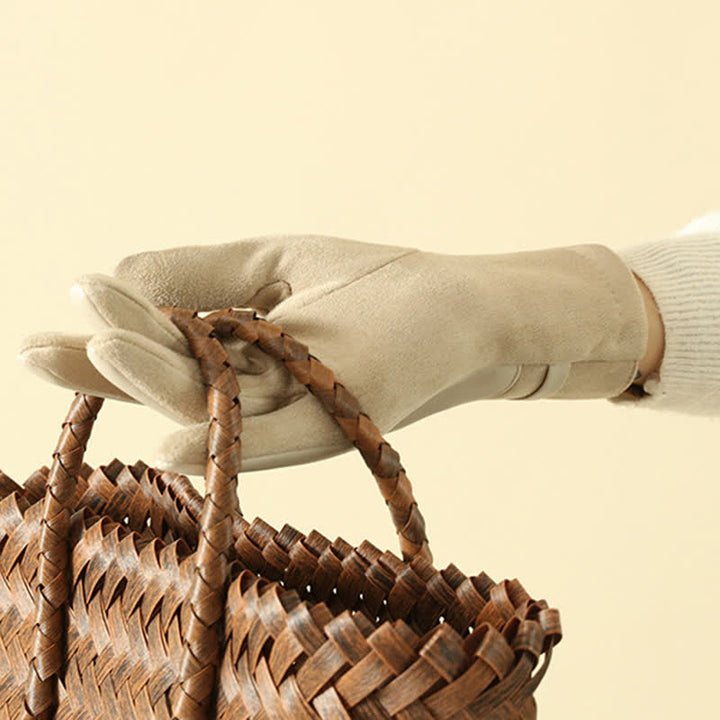 Guantes elegantes de piel sintética con hebilla de metal para invierno para mujer - image 5
