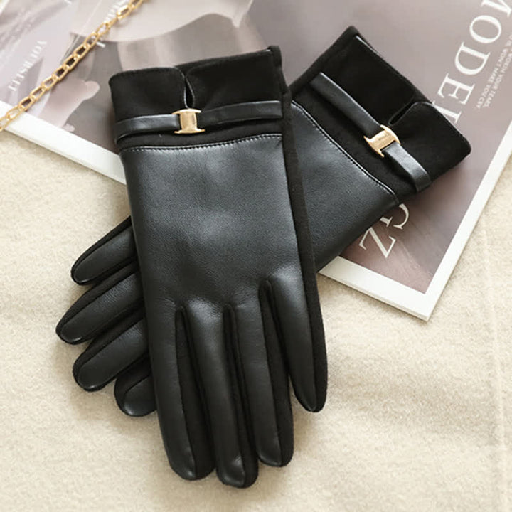 Guantes elegantes de piel sintética con hebilla de metal para invierno para mujer - image 9