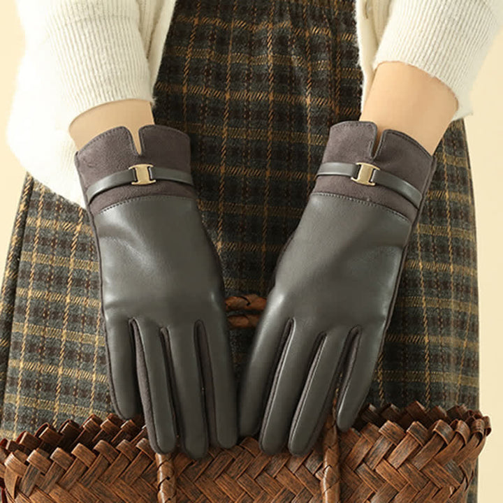 Guantes elegantes de piel sintética con hebilla de metal para invierno para mujer - image 11