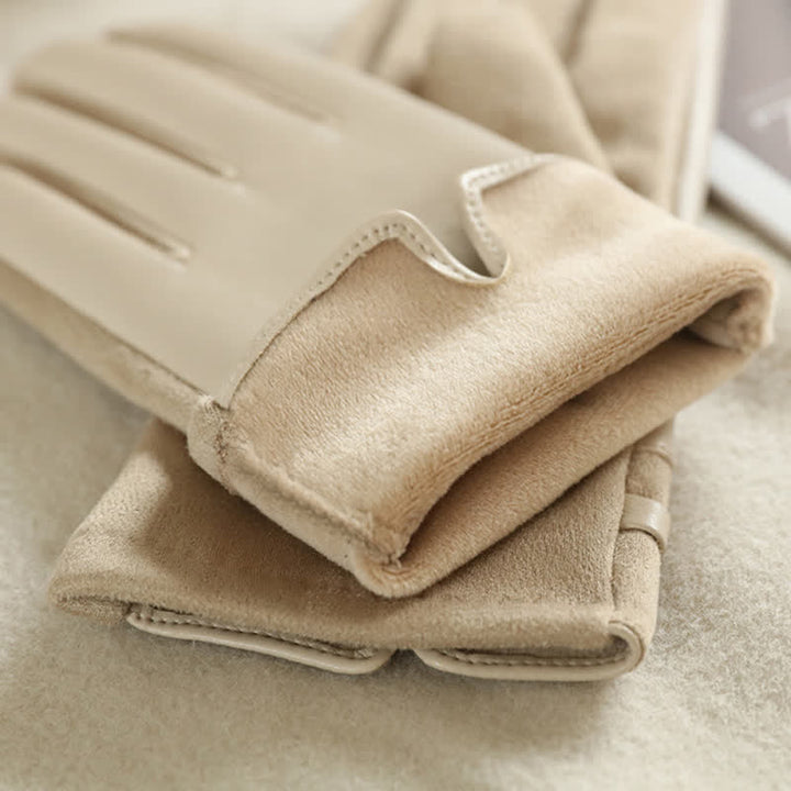 Guantes elegantes de piel sintética con hebilla de metal para invierno para mujer - image 6