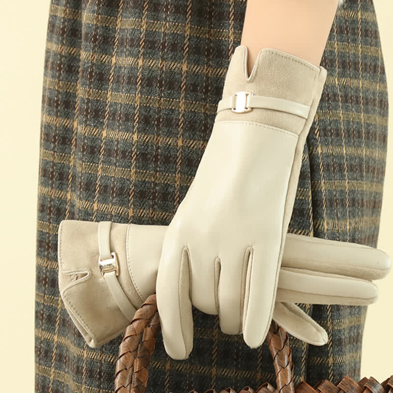 Guantes elegantes de piel sintética con hebilla de metal para invierno para mujer - image 4