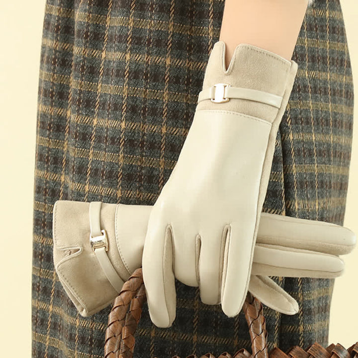 Guantes elegantes de piel sintética con hebilla de metal para invierno para mujer - image 4