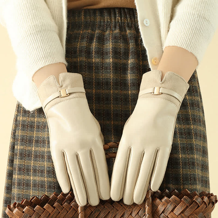 Guantes elegantes de piel sintética con hebilla de metal para invierno para mujer - image 3