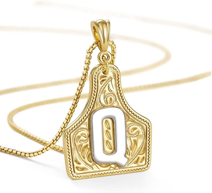 Collar con colgante de letra dorada en relieve de moda - Q - image 19