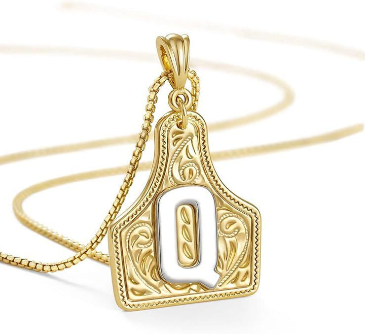 Collar con colgante de letra dorada en relieve de moda - Q - image 19