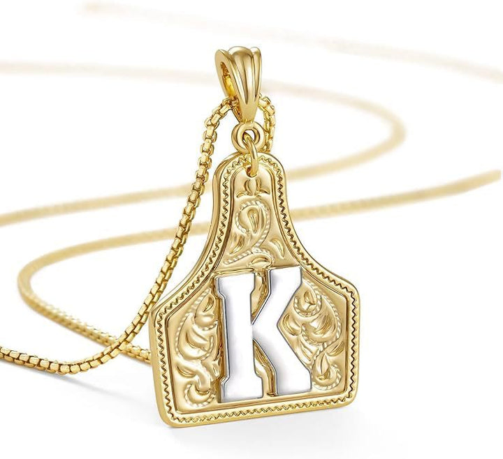 Collar con colgante de letra dorada en relieve de moda - K - image 13