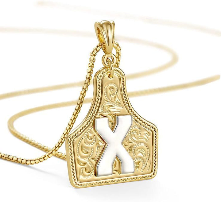 Collar con colgante de letra dorada en relieve de moda - X - image 26