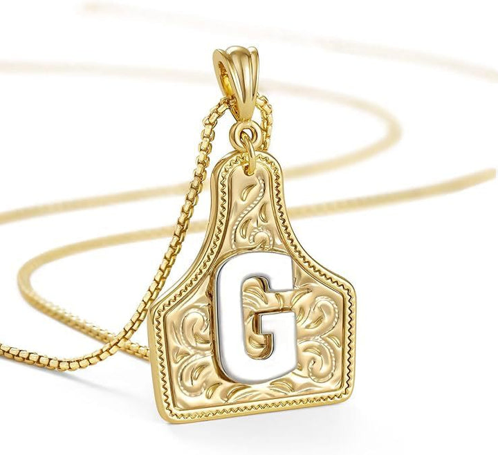 Collar con colgante de letra dorada en relieve de moda - G - image 9
