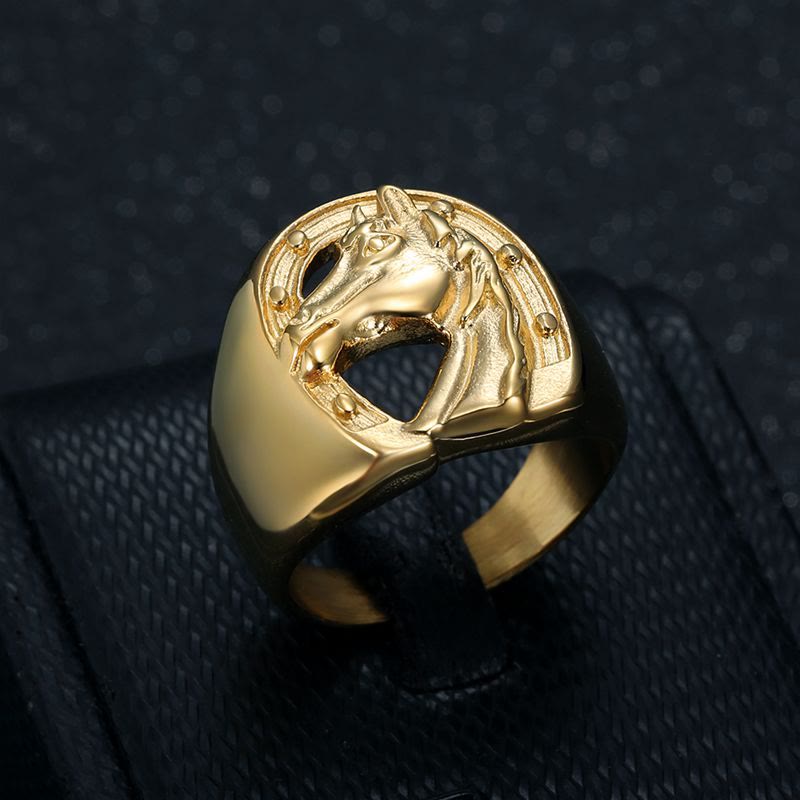 Anillo de estilo occidental con cabeza de caballo dorada personalizada - image 1