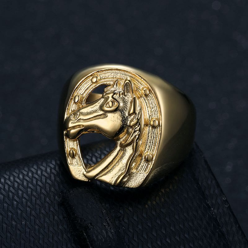 Anillo de estilo occidental con cabeza de caballo dorada personalizada - Cabeza de caballo dorada - #13 - image 0