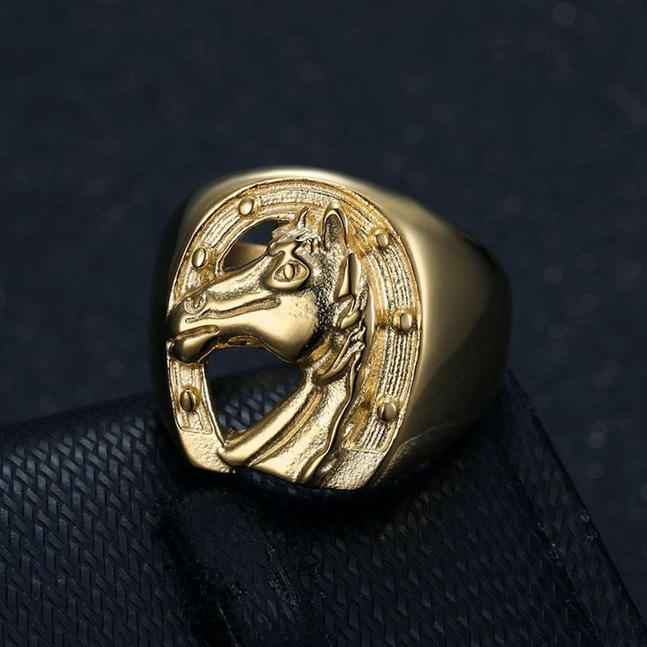 Anillo de estilo occidental con cabeza de caballo dorada personalizada - Cabeza de caballo dorada - #13 - image 0