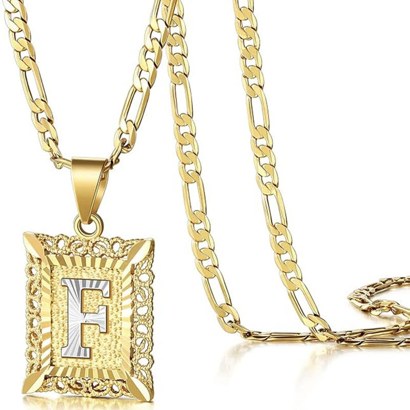 Collar dorado exquisito con letra hueca cuadrada - F - image 9