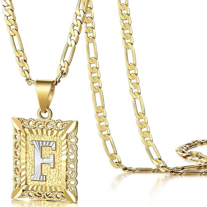Collar dorado exquisito con letra hueca cuadrada - F - image 9