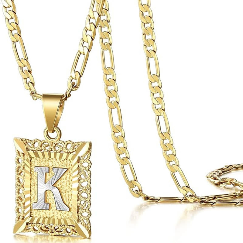 Collar dorado exquisito con letra hueca cuadrada - K - image 14