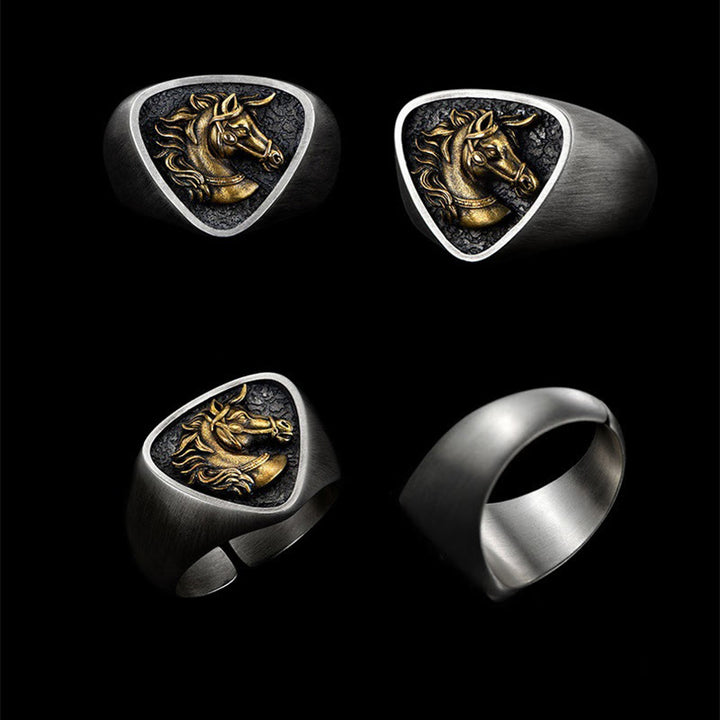 Anillo vintage estilo occidental con cabeza de caballo en 3D - image 5