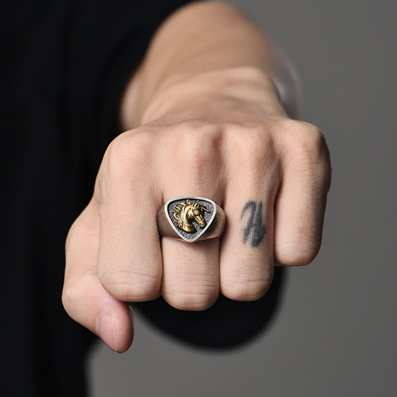 Anillo vintage estilo occidental con cabeza de caballo en 3D - image 1