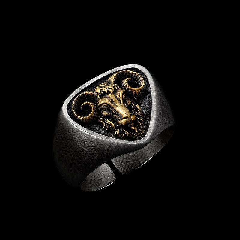Anillo vintage de cabeza de carnero tallada de estilo occidental - Cabeza de carnero - image 0