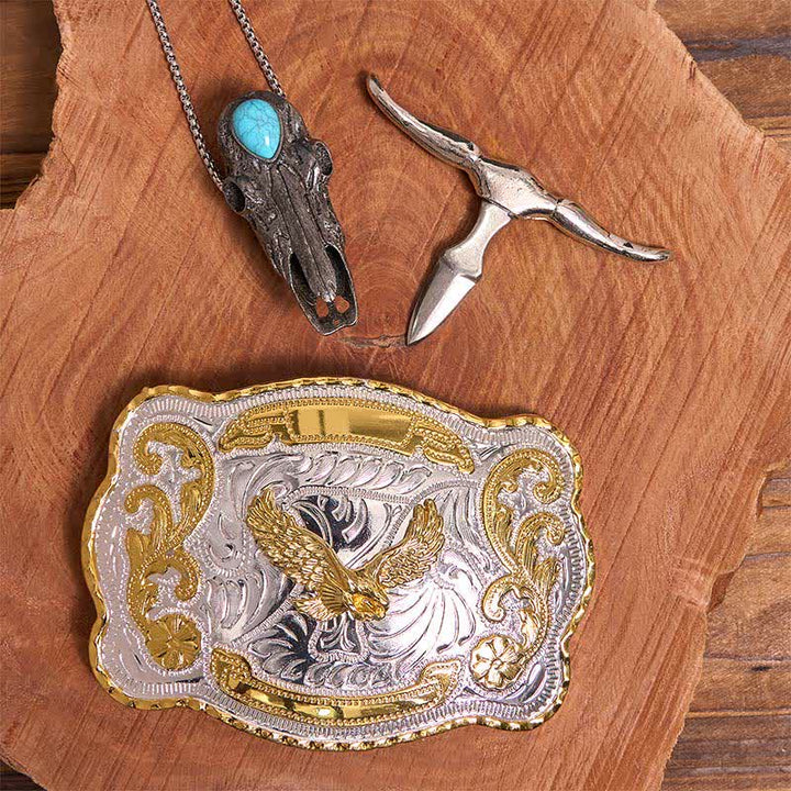 Hebilla de cinturón de águila dorada DIY con colgante de toro de cuernos largos turquesa - image 2