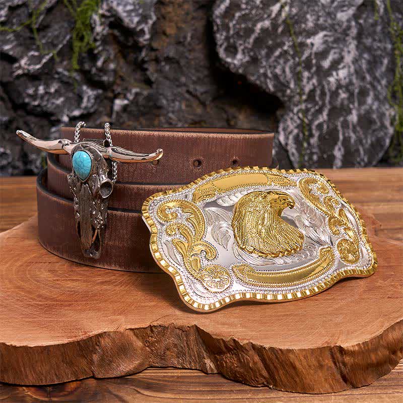 Hebilla de cinturón con cabeza de águila, colgante de toro longhorn turquesa, bricolaje - Cabeza de águila - Cinturón marrón desgastado - 42 - image 5