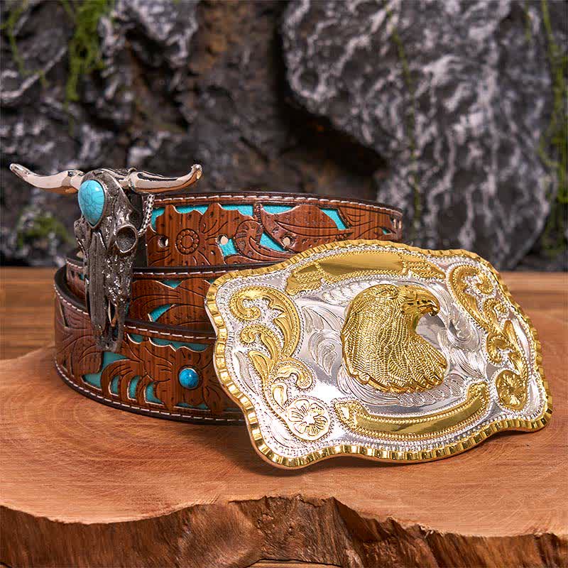 Hebilla de cinturón con cabeza de águila, colgante de toro longhorn turquesa, bricolaje - Cabeza de águila - Cinturón tallado en turquesa - 42 - image 3