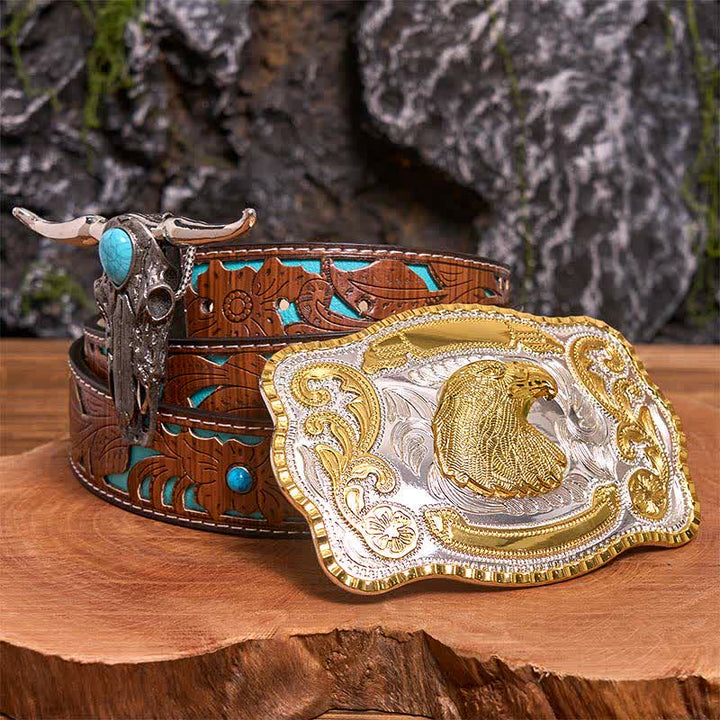 Hebilla de cinturón con cabeza de águila, colgante de toro longhorn turquesa, bricolaje - Cabeza de águila - Cinturón tallado en turquesa - 42 - image 3