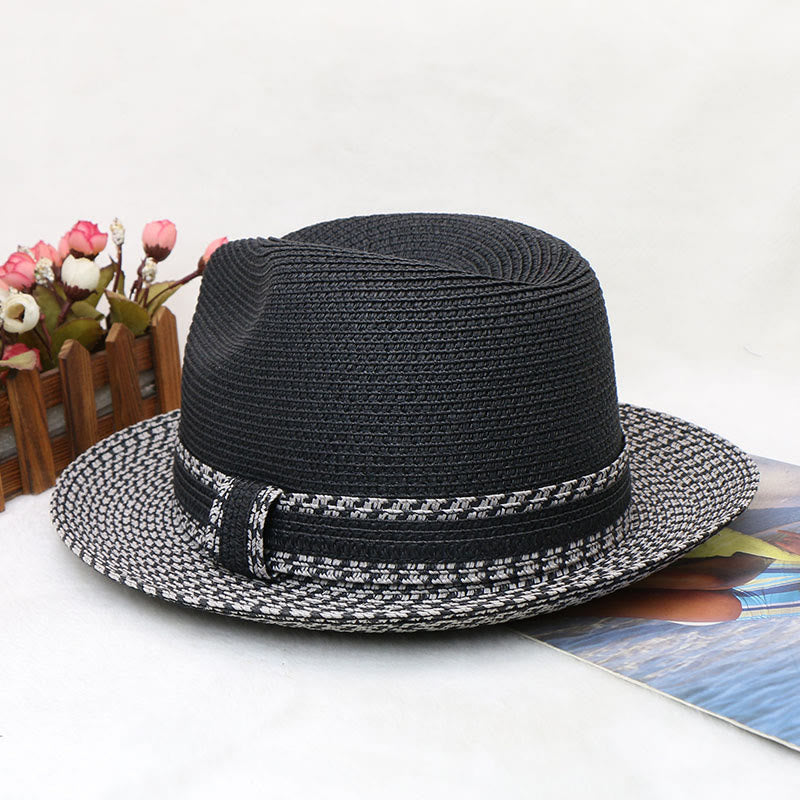 Sombrero de vaquero tejido para hombre con diseño de bloques de color - image 1