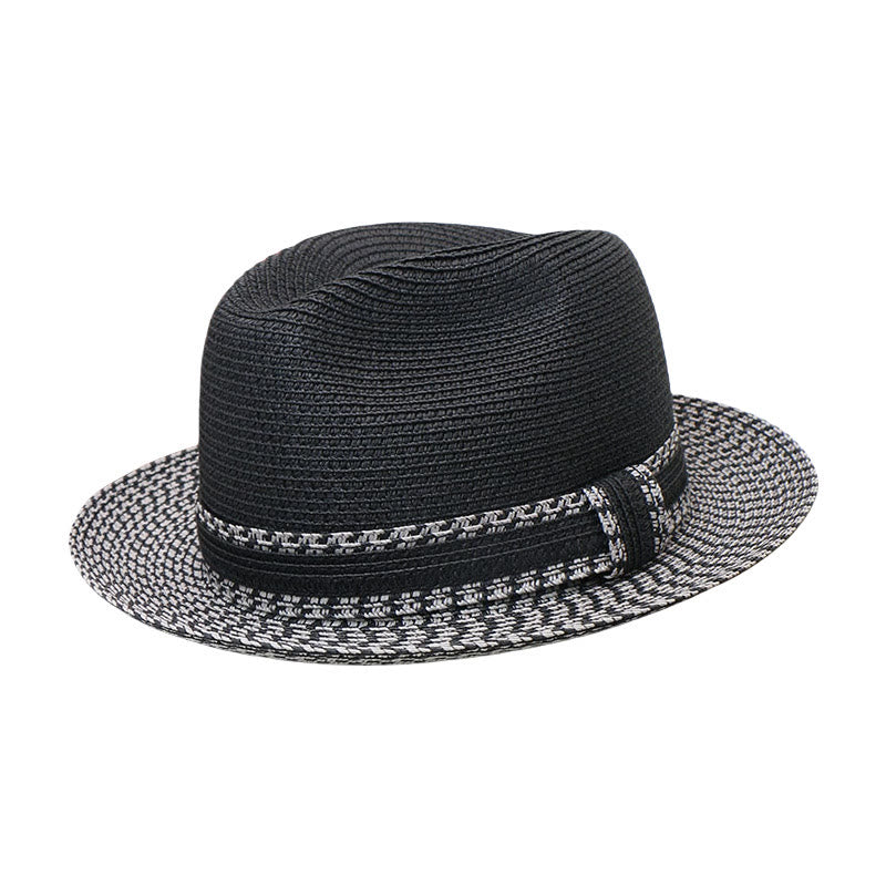 Sombrero de vaquero tejido para hombre con diseño de bloques de color - Negro - Ajustable (21 5/8"-22 7/8") - image 0