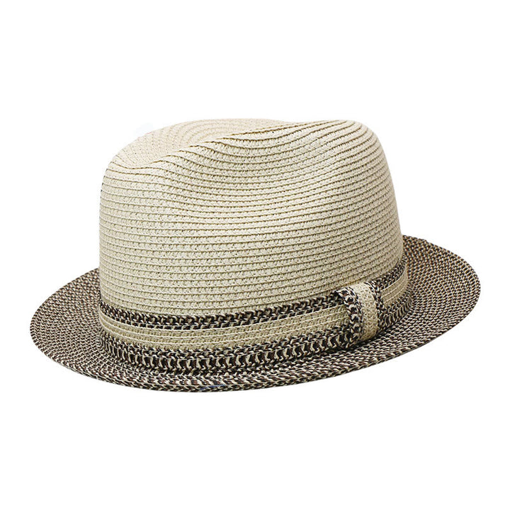 Sombrero de vaquero tejido para hombre con diseño de bloques de color - Beige - Ajustable (21 5/8"-22 7/8") - image 4