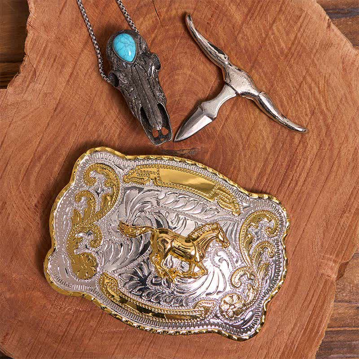 Hebilla de cinturón de caballo dorado DIY con colgante de toro de cuernos largos turquesa - image 2