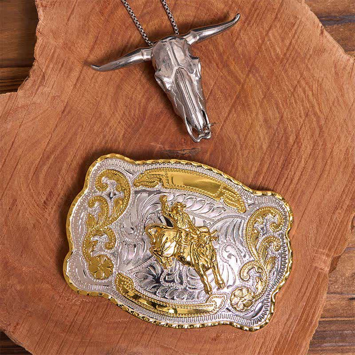 Conjunto de hebillas de cinturón para montar a caballo, con colgante de toro de cuernos largos - Caballo - Sin cinturón - No incluye cinturón - image 1