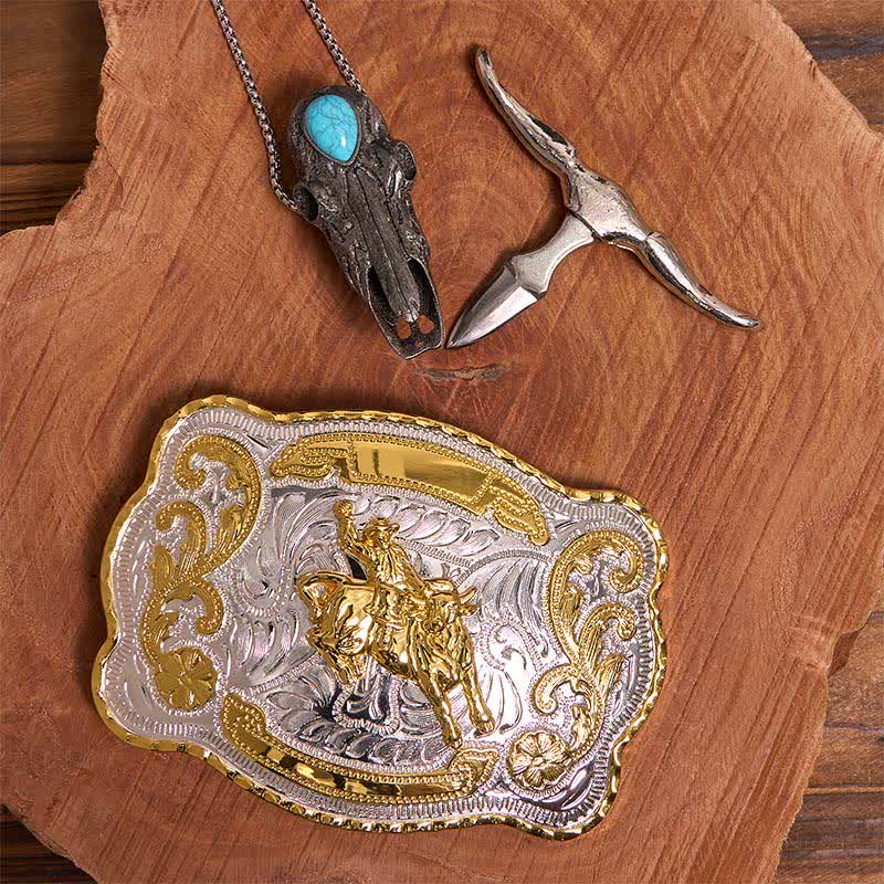 Hebilla de cinturón para montar a caballo DIY con colgante de toro de cuernos largos turquesa - image 2