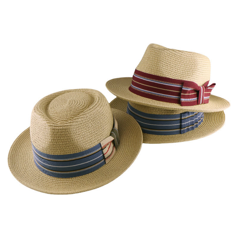 Sombrero de vaquero tejido con lazo y banda de rayas de colores para hombre - image 1