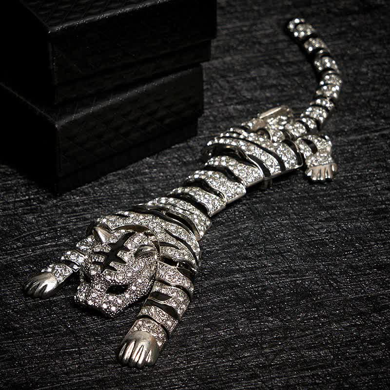 Broche grande de lujo con brillantes diamantes de imitación de tigre majestuoso para hombre - image 1