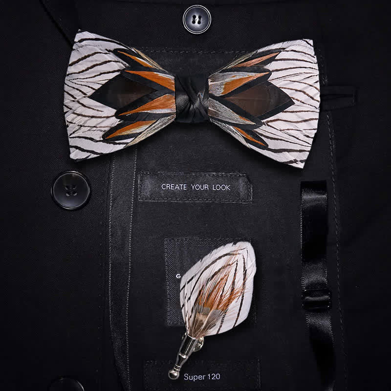 Pajarita de plumas en forma de telaraña gris y blanca - Gris y blanco - image 0