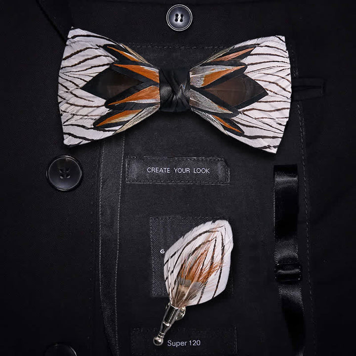 Pajarita de plumas en forma de telaraña gris y blanca - Gris y blanco - image 0