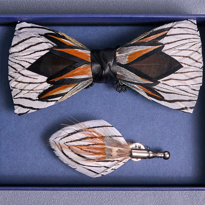 Pajarita de plumas en forma de telaraña gris y blanca - image 3