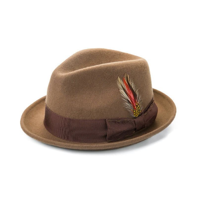 Sombrero de vaquero para hombre con lazo de plumas y cinta decorativa - Camello - M (22 1/2"-22 7/8") - image 0