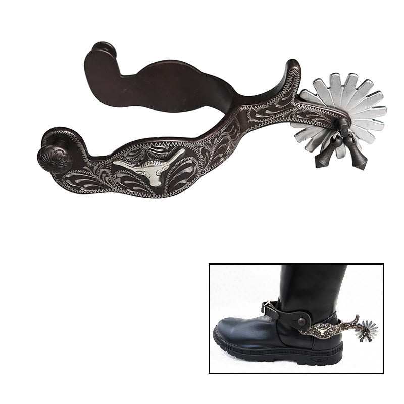 Espuelas de vaquero talladas a mano y exquisitas de plata para Halloween - Plata - image 1