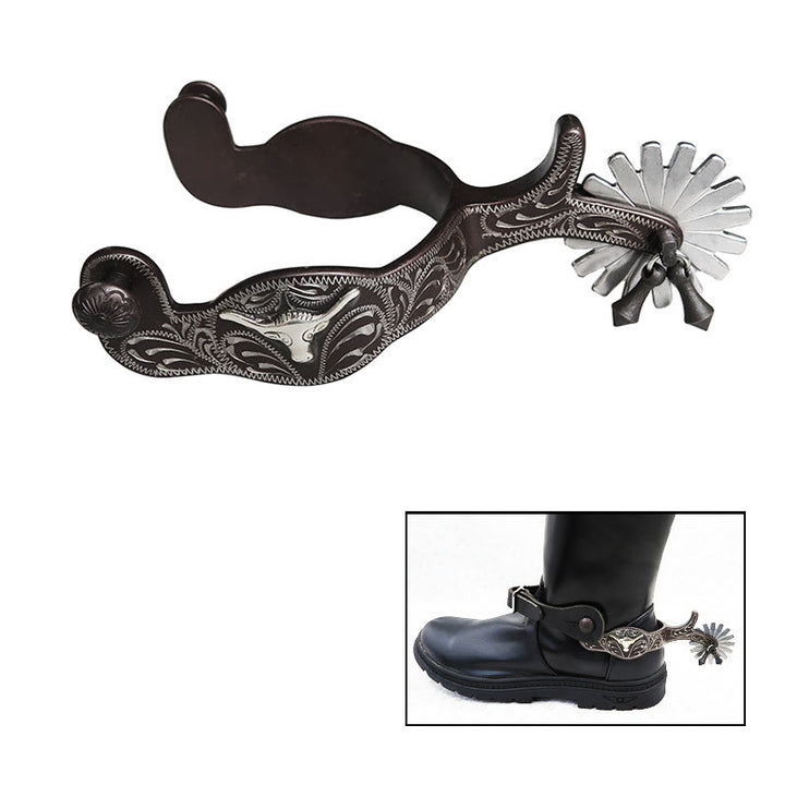 Espuelas de vaquero talladas a mano y exquisitas de plata para Halloween - Plata - image 1