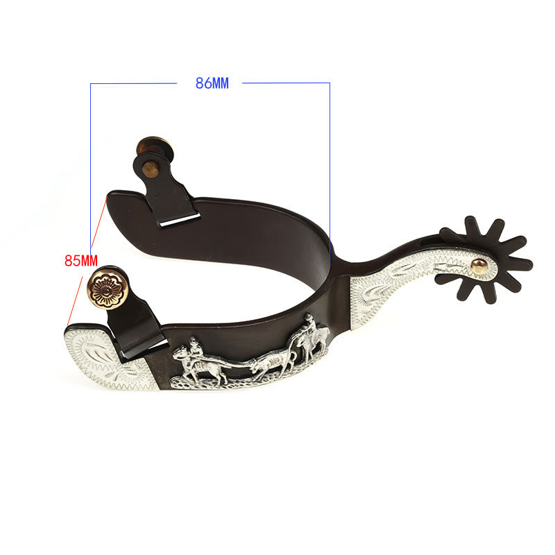 Espuelas de vaquero con incrustaciones de cobre y bordes tallados - image 4